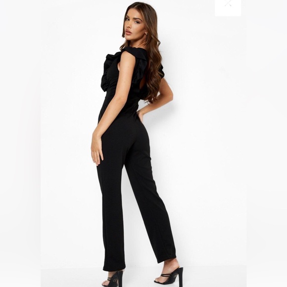 Ruffle Plunge One-Piece Jumpsuit - Picture 2 of 10